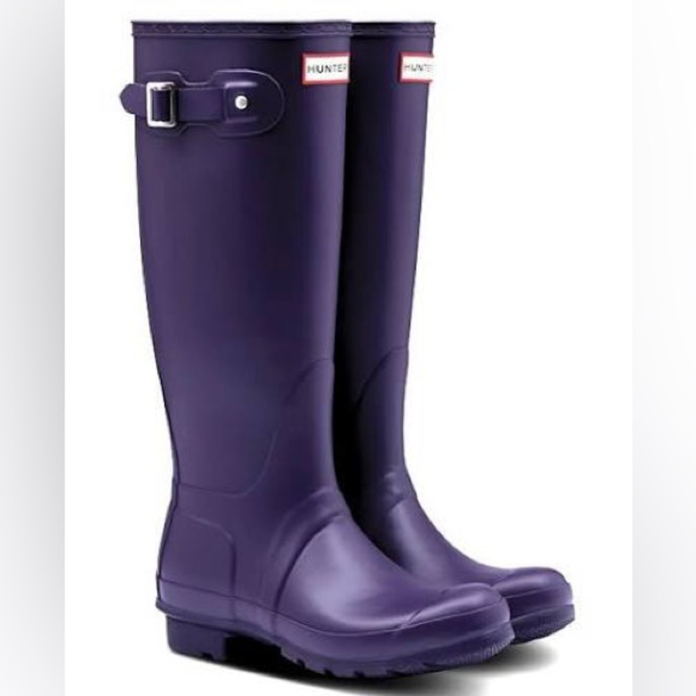 HUNTER Cavendish Blue Purple Tall Rain Boots Sz 9 - Picture 1 of 9